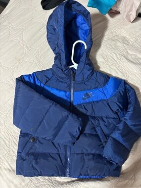 Nike Boys Navy and Royal Blue Hooded Puffer Jacket